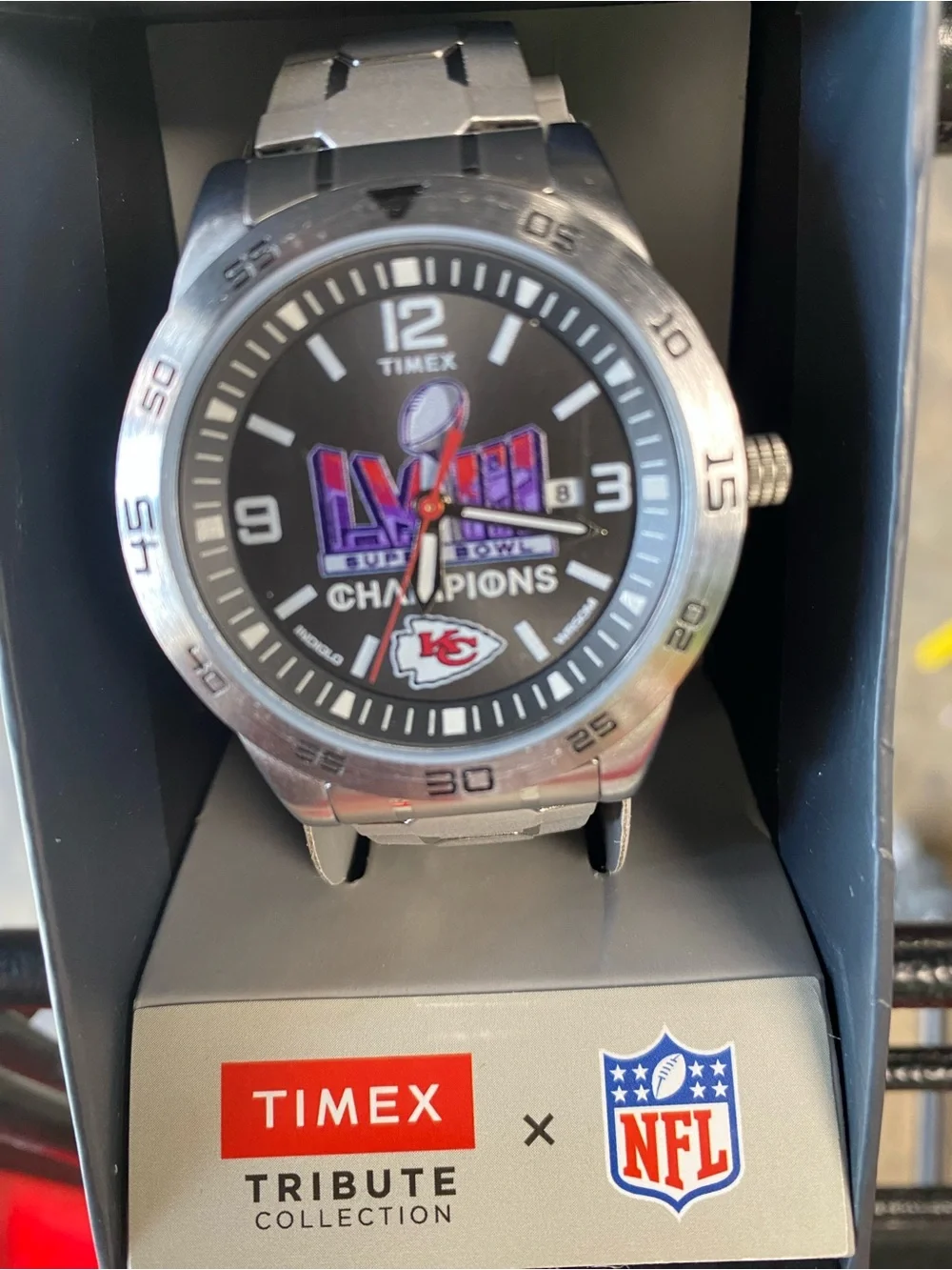 Timex Silver Watch with Black Dial and Red Accents, Kansas City Chiefs